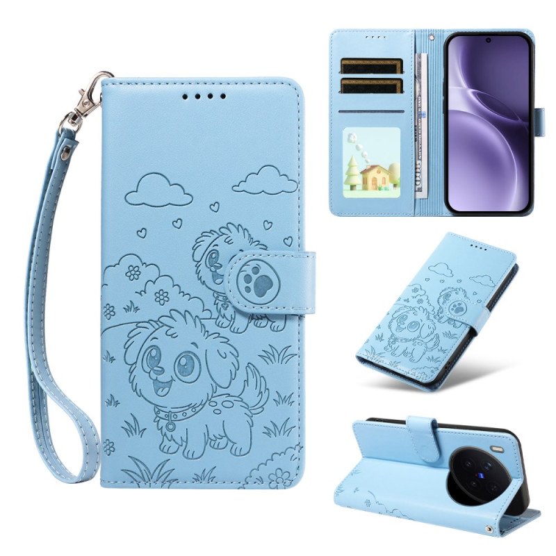 Läderfodral Vivo X300 Pro Telefonfodral Hundmönster Med Rem