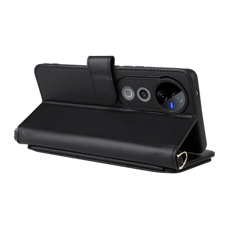 Läderfodral Vivo V40 5g Telefonfodral Quiltad Med Rem Och Axelrem