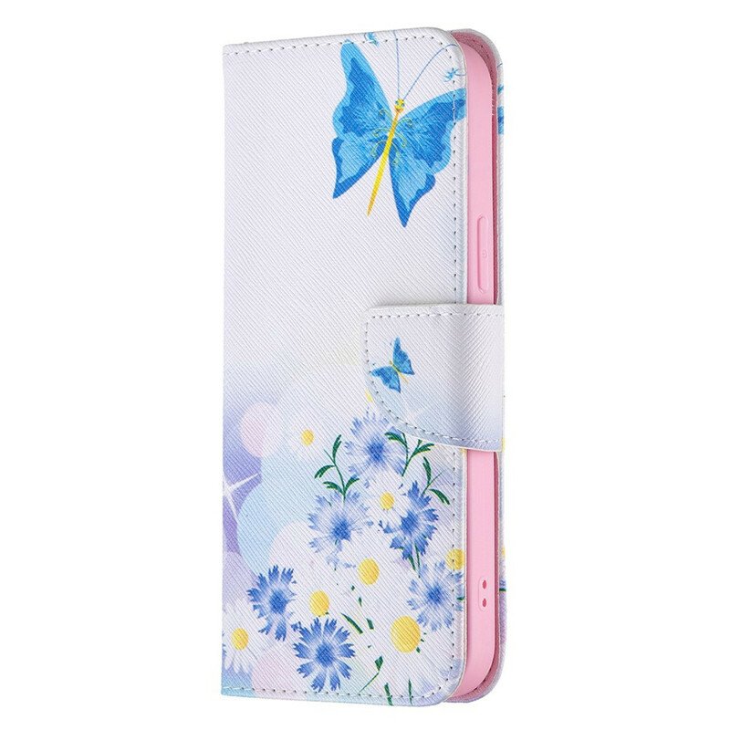 Fodral iPhone 13 Pro Max Målade Fjärilar Och Blommor
