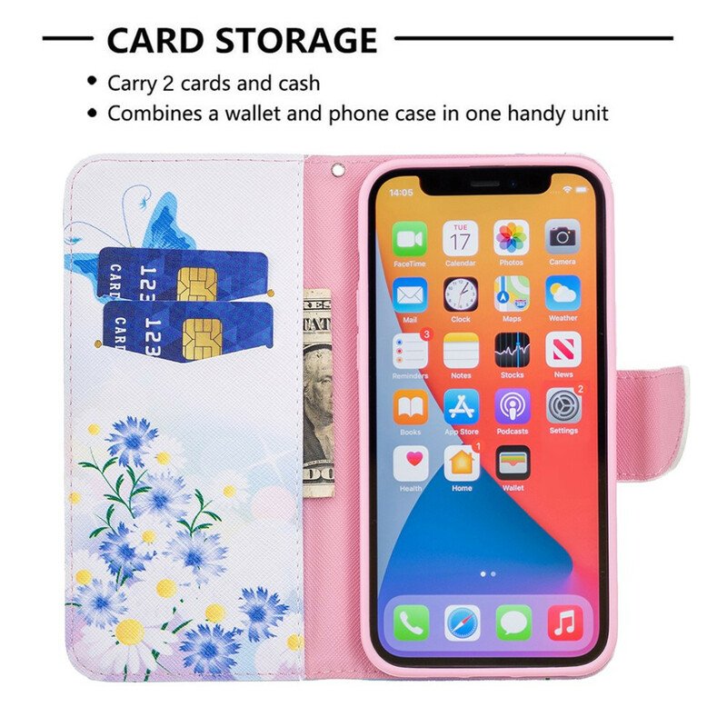 Fodral iPhone 13 Pro Max Målade Fjärilar Och Blommor