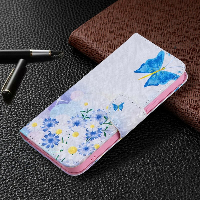 Fodral iPhone 13 Pro Max Målade Fjärilar Och Blommor
