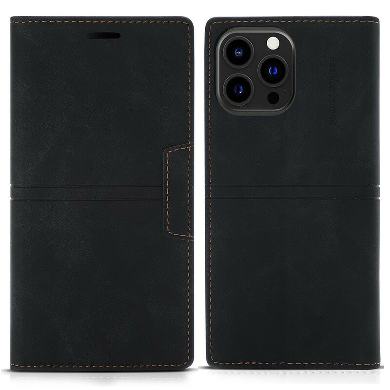 Folio-fodral iPhone 13 Pro Max Läderfodral Magnetlås I Stil Med Lädersömmar