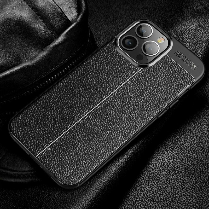 Mobilskal iPhone 13 Pro Max Dubbel Linje Litchi Läder Effekt