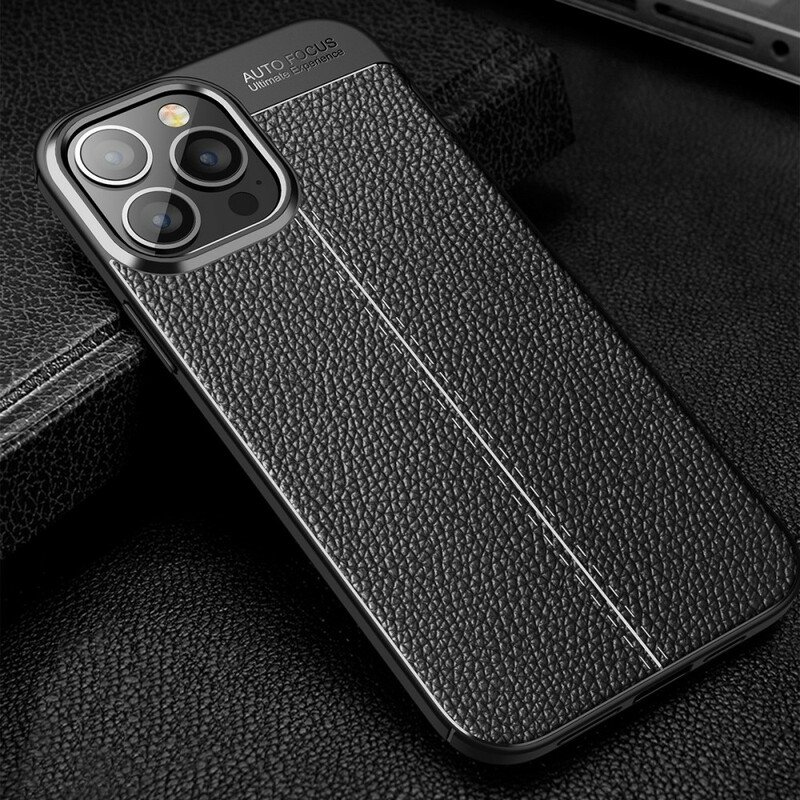 Mobilskal iPhone 13 Pro Max Dubbel Linje Litchi Läder Effekt