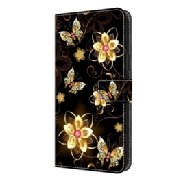 Fodral För Samsung Galaxy S26 Plus Guldblommor Och Fjärilar