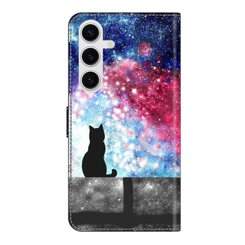 Läderfodral Samsung Galaxy S26 Plus Telefonfodral Katt I En Stjärnklar Himmel