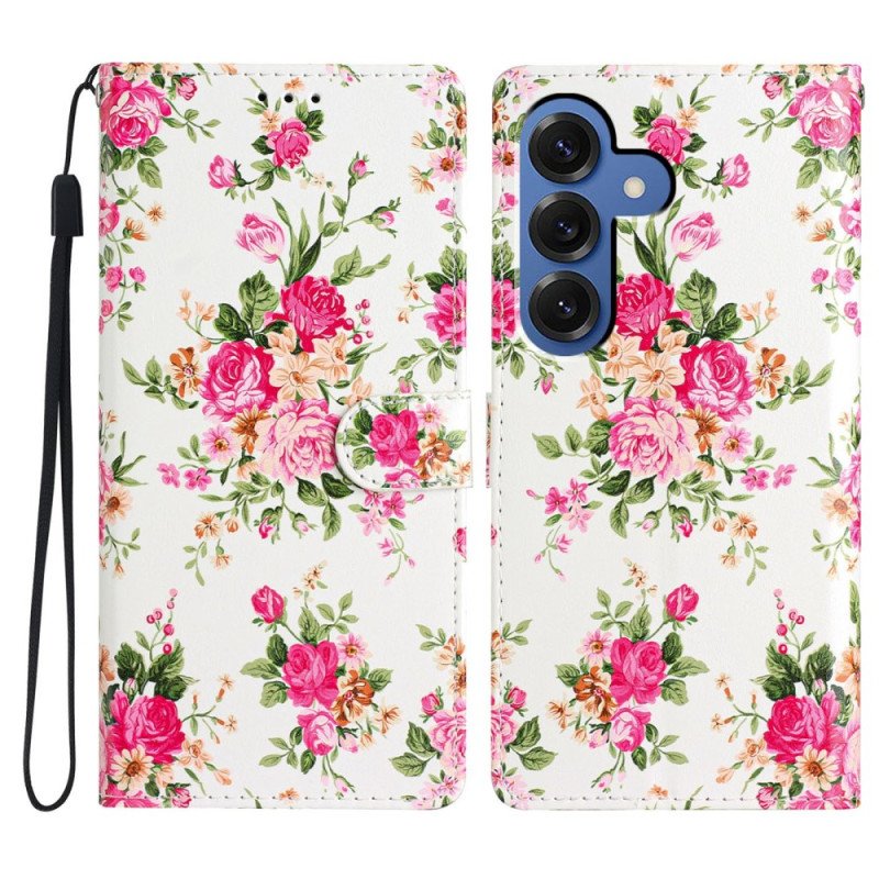 Läderfodral Samsung Galaxy S26 Plus Telefonfodral Röda Blommor