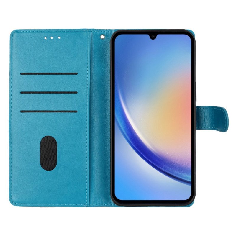 Läderskal Fodral Samsung Galaxy S26 Plus Blommig Fjärilsdesign Och Rem