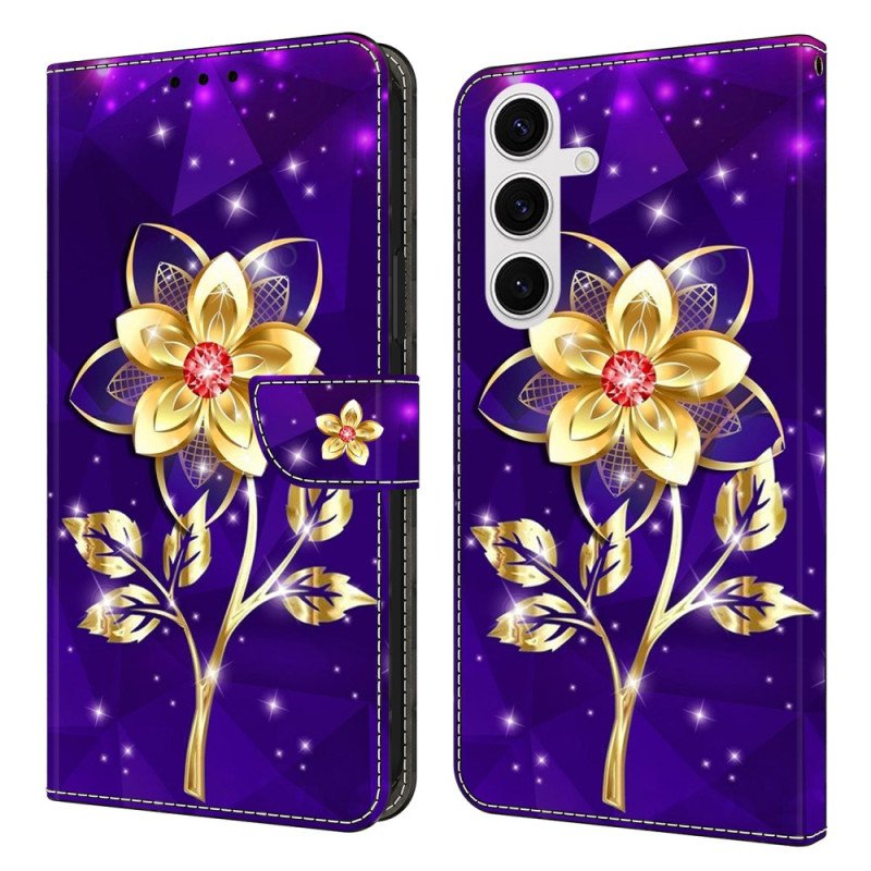 Skyddsfodral Samsung Galaxy S26 Plus Gyllene Blommor På Lila Bakgrund