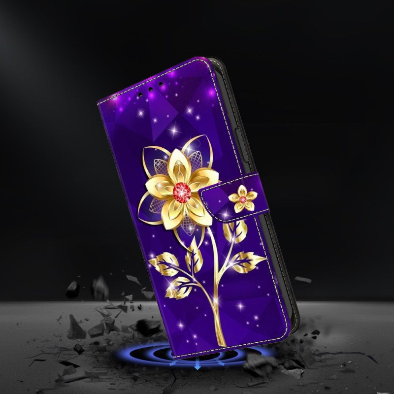 Skyddsfodral Samsung Galaxy S26 Plus Gyllene Blommor På Lila Bakgrund