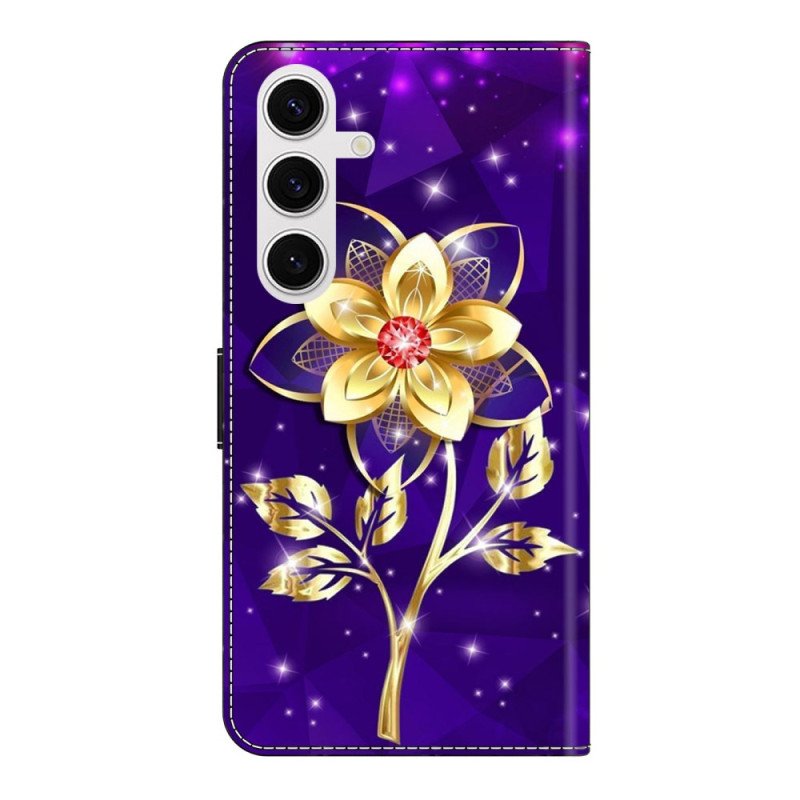 Skyddsfodral Samsung Galaxy S26 Plus Gyllene Blommor På Lila Bakgrund