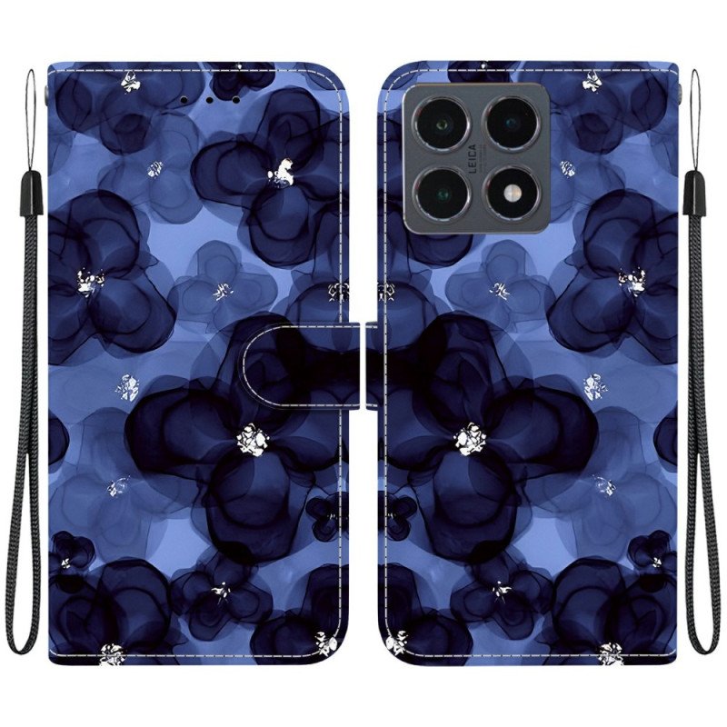 Fodral Xiaomi 15t Bläckblå Blommor