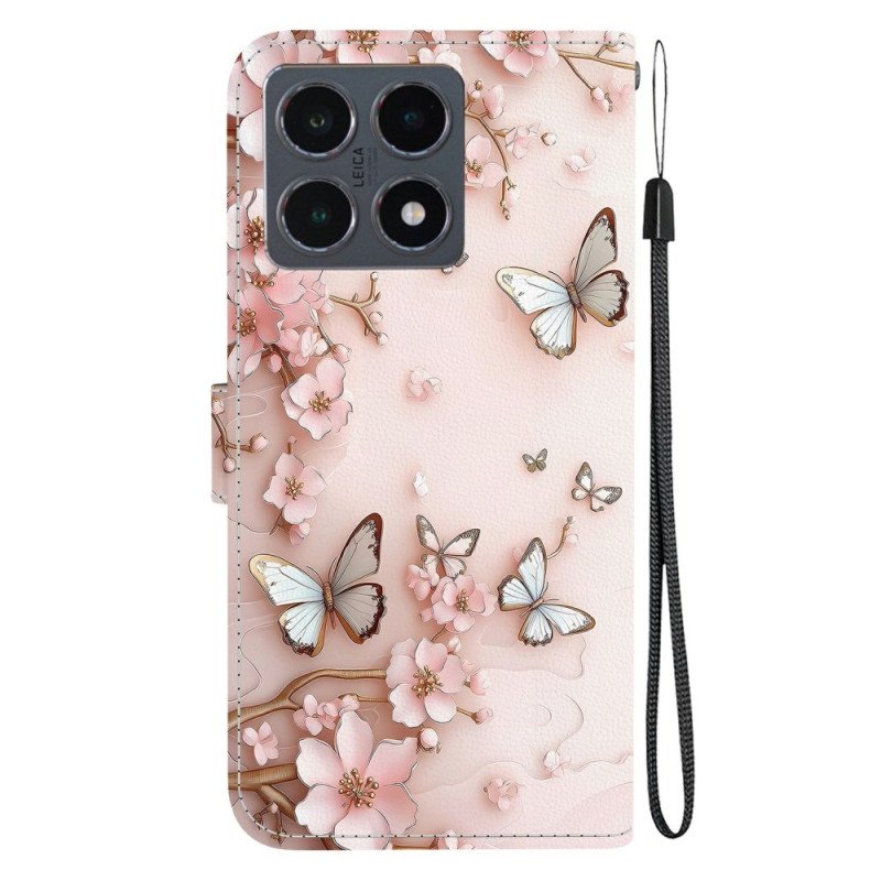 Fodral Xiaomi 15t Roséguldfjärilar Och Blommor
