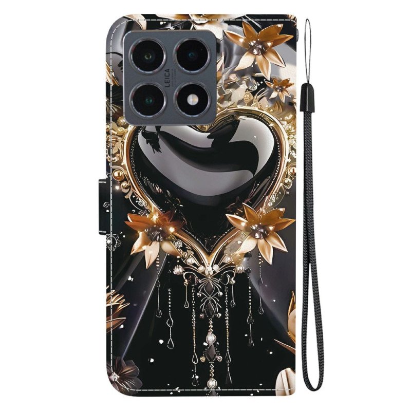 Fodral Xiaomi 15t Svart Och Guldhjärta