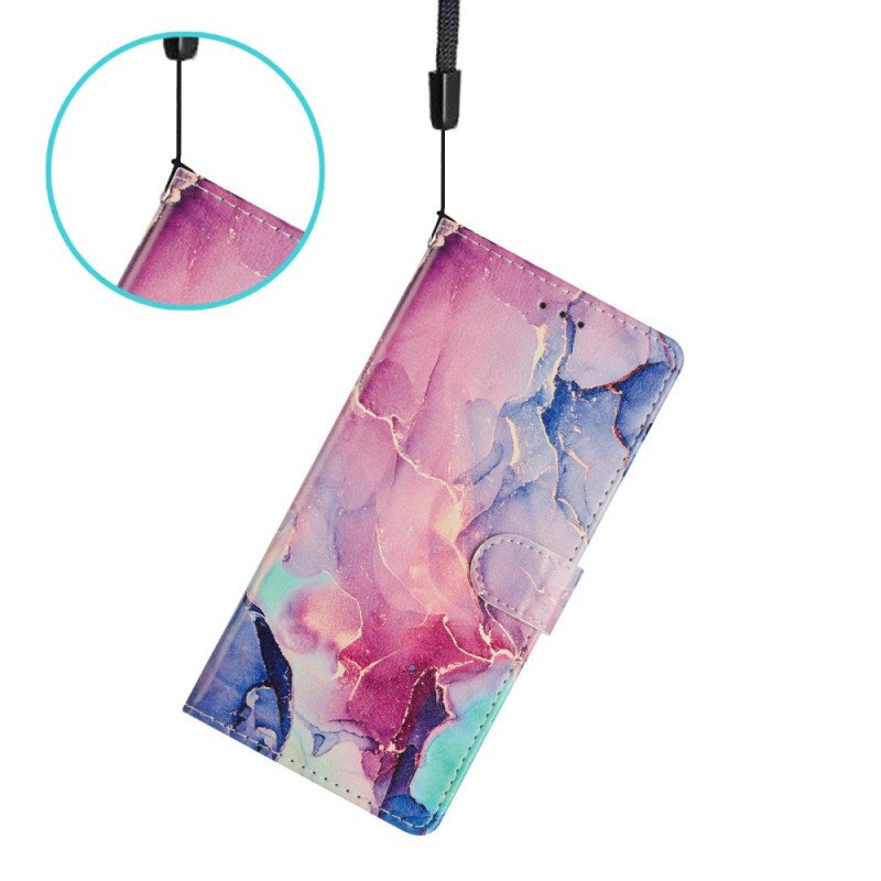 Läderskal Fodral Xiaomi 15t Grön Och Rosa Marmor