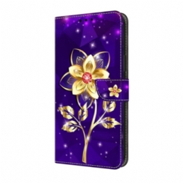 Fodral För Samsung Galaxy S25 Fe Gyllene Blommor På Lila Bakgrund