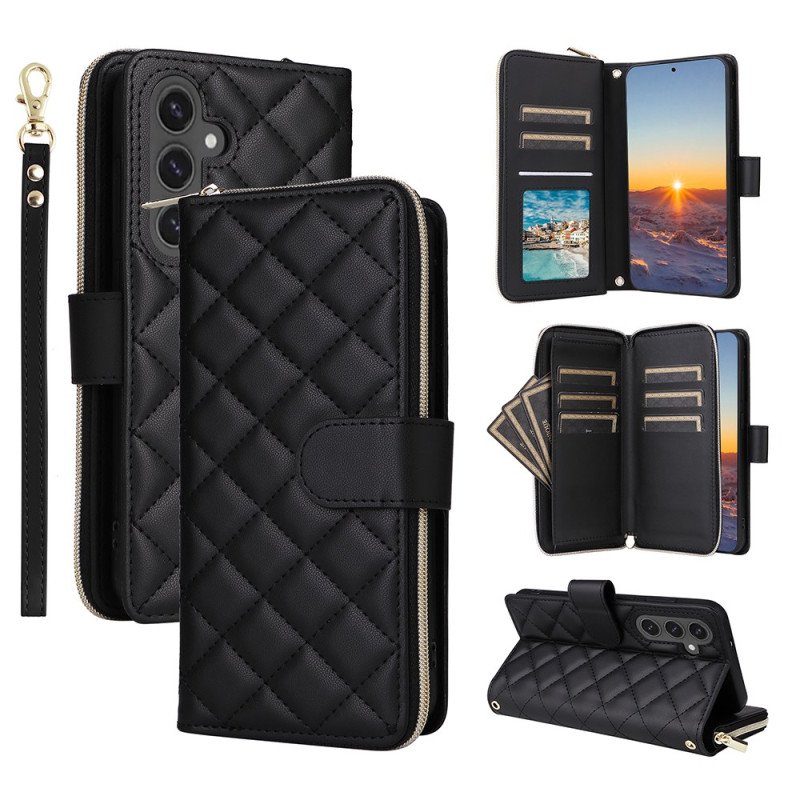 Fodral För Samsung Galaxy S25 Fe Quiltad Med Rem Och Axelrem