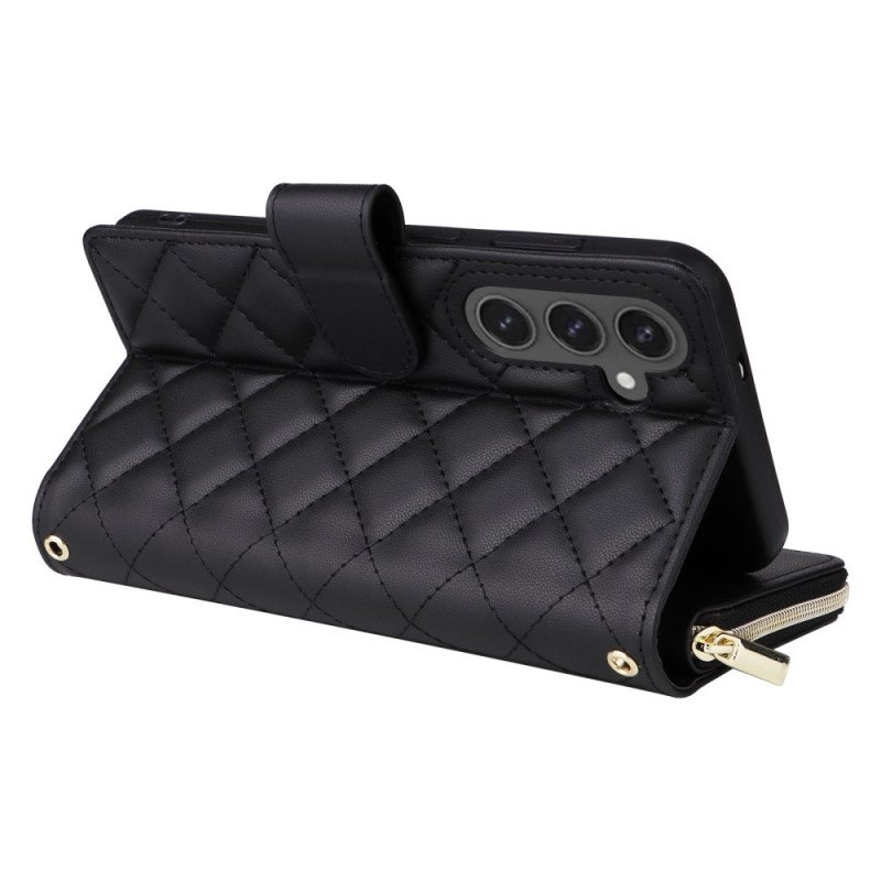 Fodral För Samsung Galaxy S25 Fe Quiltad Med Rem Och Axelrem