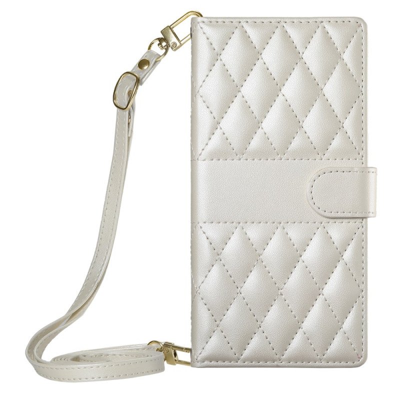 Fodral För Samsung Galaxy S25 Fe Quiltad Plånbok Med Remmar