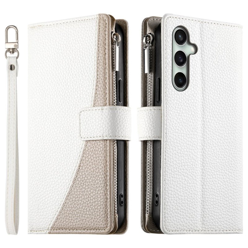 Fodral Samsung Galaxy S25 Fe Läderplånbok Med Dragkedja Och Remmar