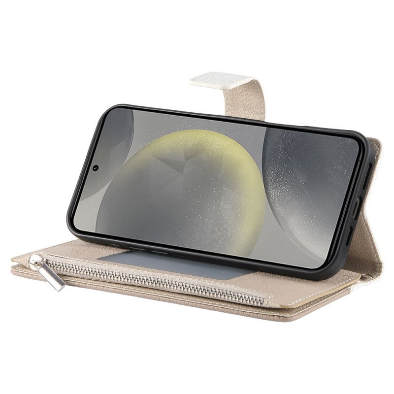 Fodral Samsung Galaxy S25 Fe Läderplånbok Med Dragkedja Och Remmar
