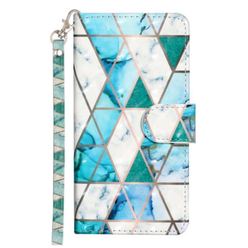 Läderfodral Samsung Galaxy S25 Fe Telefonfodral Blå Marmor Med Snodd