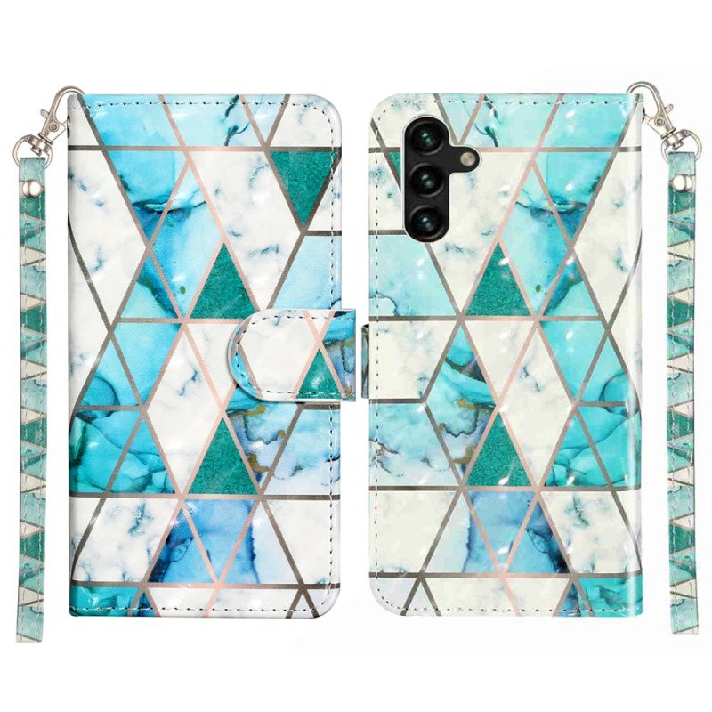 Läderfodral Samsung Galaxy S25 Fe Telefonfodral Blå Marmor Med Snodd