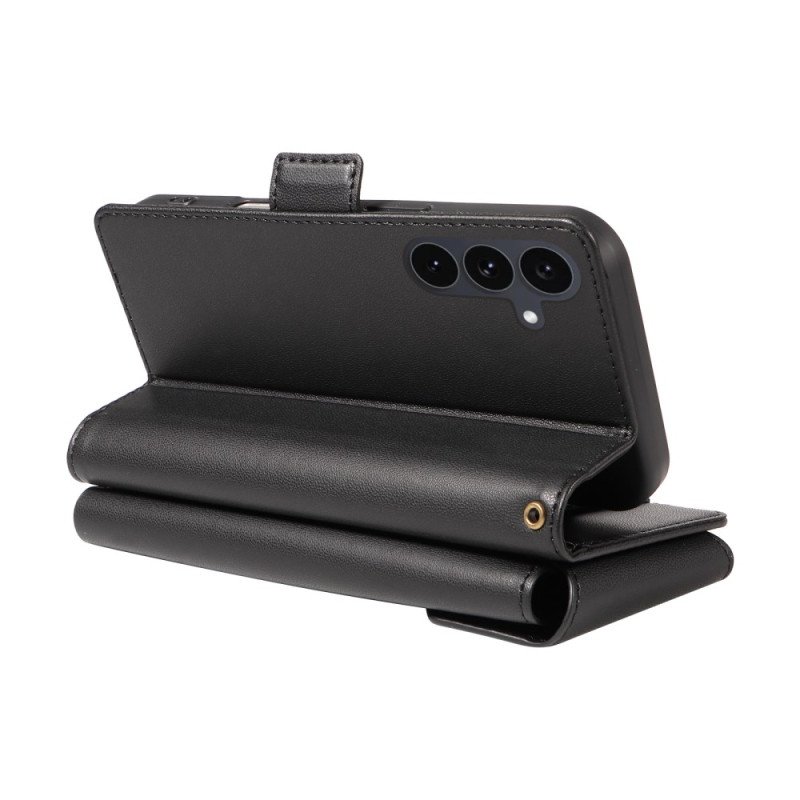 Läderfodral Samsung Galaxy S25 Fe Telefonfodral Korthållare Och Handledsrem