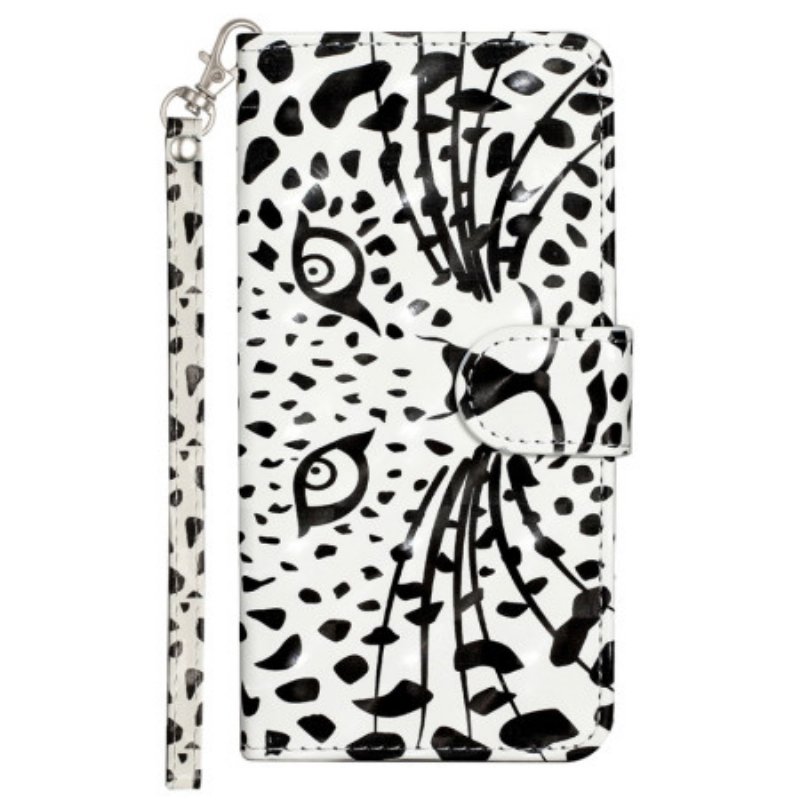 Läderfodral Samsung Galaxy S25 Fe Telefonfodral Leopardhuvud Med Snodd