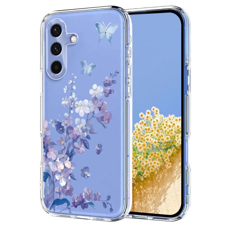 Skal För Samsung Galaxy S25 Fe Transparent Blom- Och Fjärilsdesign