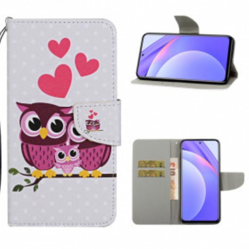 Folio-fodral Xiaomi Redmi Note 9 Pro 5G Ugglafamilj Med Snodd
