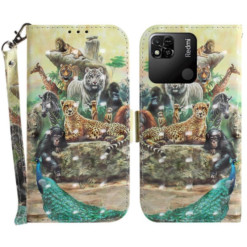 Folio-fodral Xiaomi Redmi 10A Med Kedjar Thong Safari Djur
