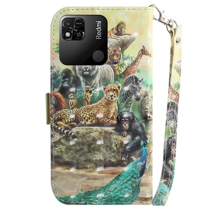 Folio-fodral Xiaomi Redmi 10A Med Kedjar Thong Safari Djur