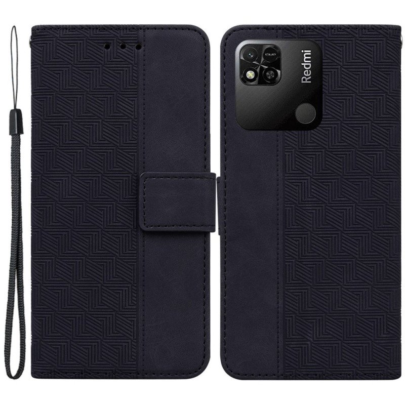Läderfodral Xiaomi Redmi 10A Med Kedjar Strappy Mönster