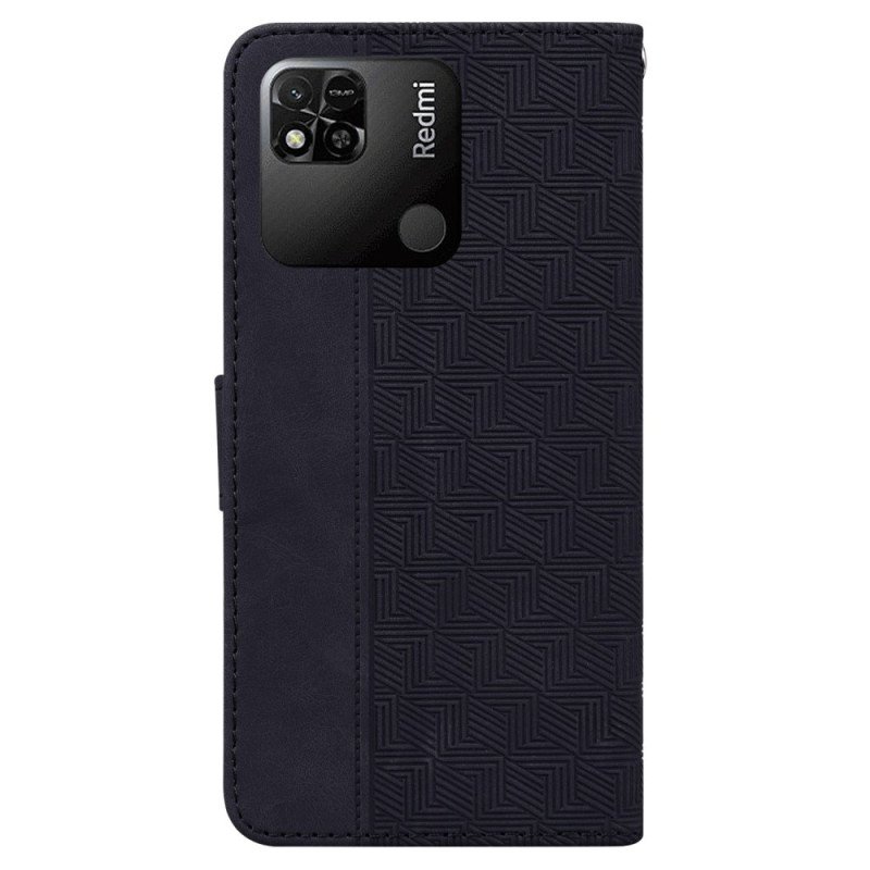 Läderfodral Xiaomi Redmi 10A Med Kedjar Strappy Mönster