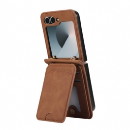 Fodral För Samsung Galaxy Z Flip 7 Korthållare Och Axelrem I Lädereffekt