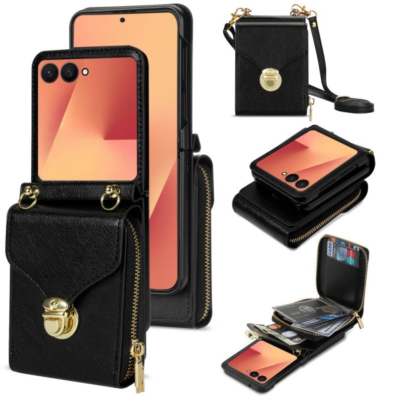 Fodral Samsung Galaxy Z Flip 7 Dragkedja-plånbok Och Axelrem