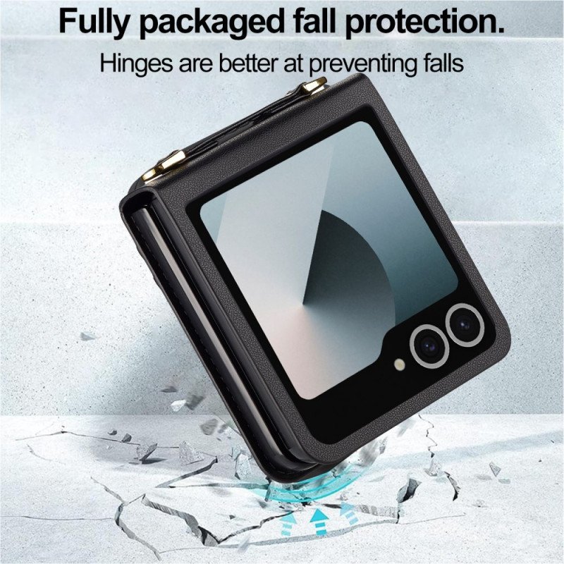 Fodral Samsung Galaxy Z Flip 7 Korthållare Och Axelrem I Läderstil