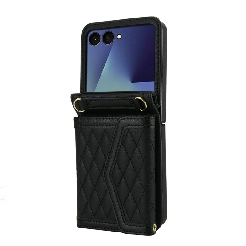 Skal För Samsung Galaxy Z Flip 7 Vadderad Korthållare Och Axelrem