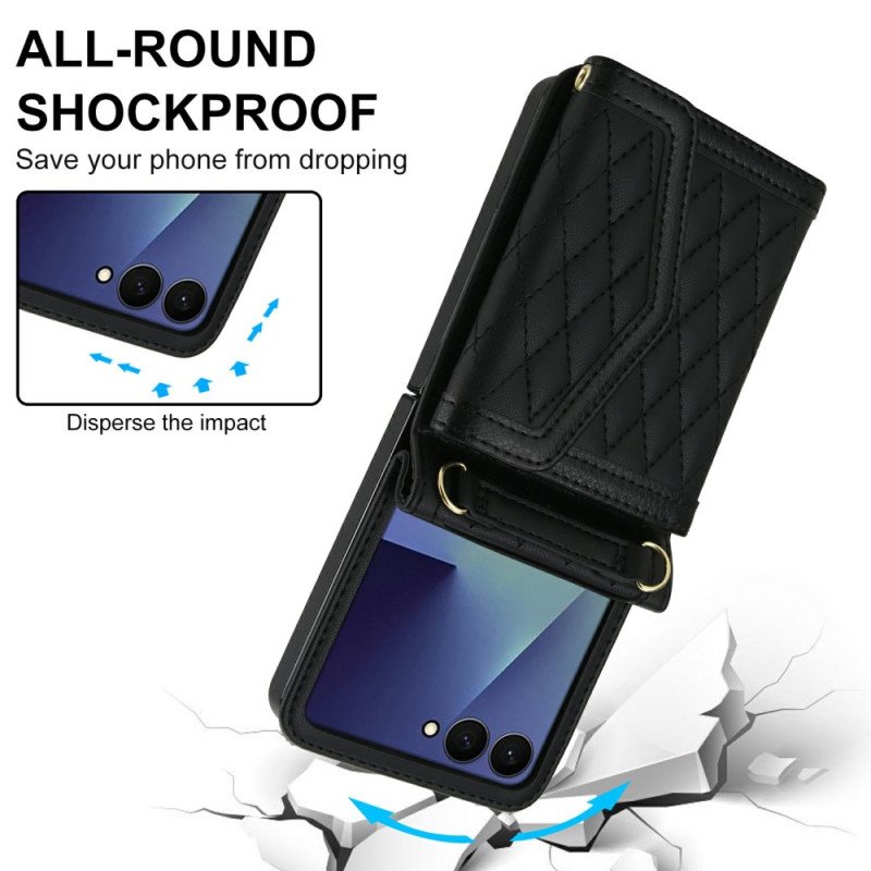 Skal För Samsung Galaxy Z Flip 7 Vadderad Korthållare Och Axelrem