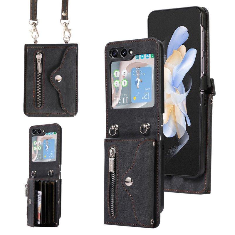 Skal Samsung Galaxy Z Flip 7 Plånbok Med Snodd Och Axelrem