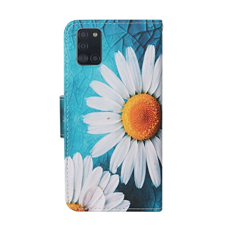 Fodral Samsung Galaxy A31 Mästerliga Blommor Med Rem