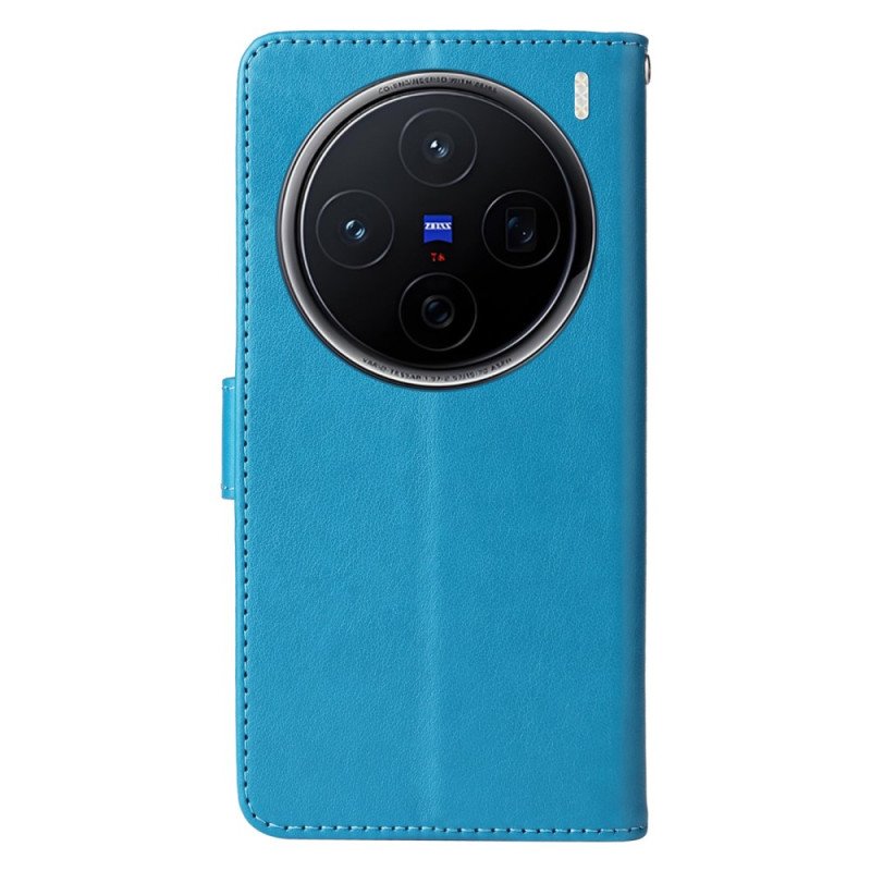 Läderfodral Vivo X200 Telefonfodral Blommigt Fjärilsmönster