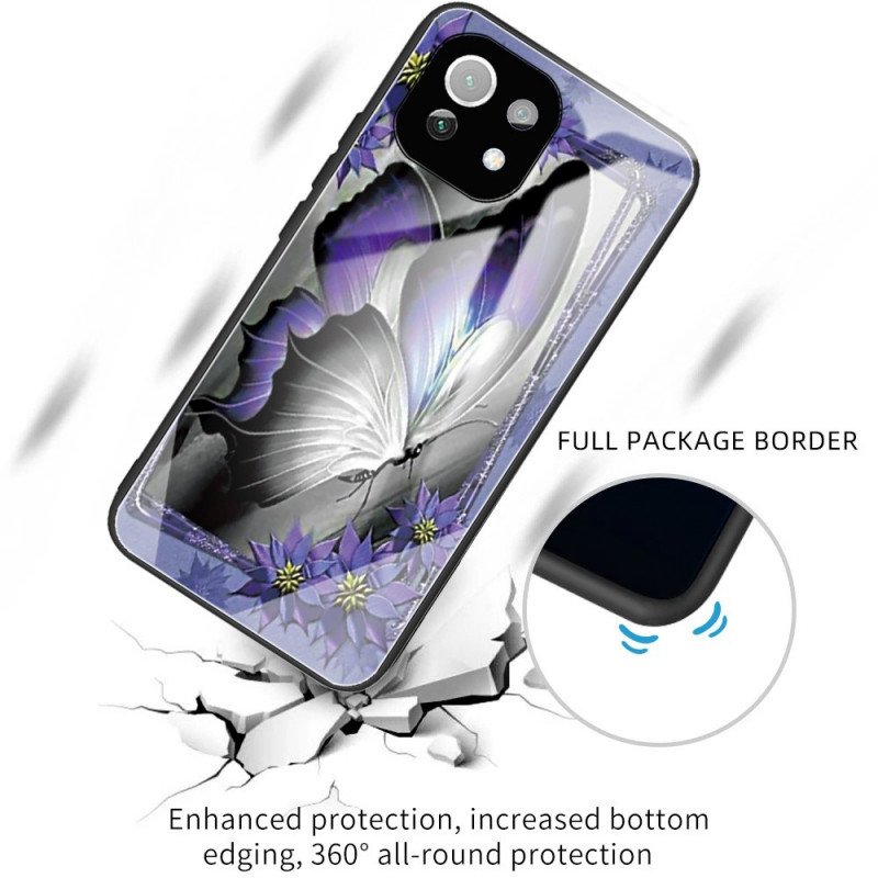 Skal Xiaomi Mi 11 Lite 4G / 5G / 5G NE Lila Fjäril Härdat Glas