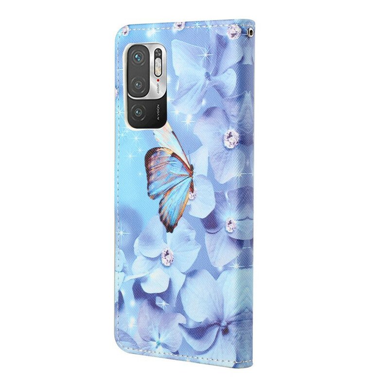 Folio-fodral Poco M3 Pro 5G Med Kedjar Stringfjärilar