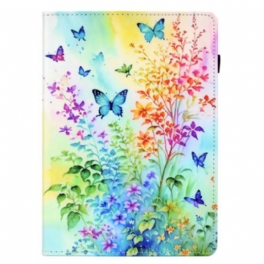 Fodral För Samsung Galaxy Tab S11 Färgade Blommor Och Fjärilar