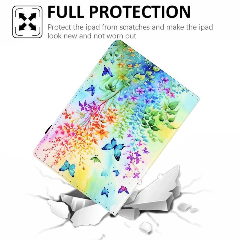 Fodral För Samsung Galaxy Tab S11 Färgade Blommor Och Fjärilar