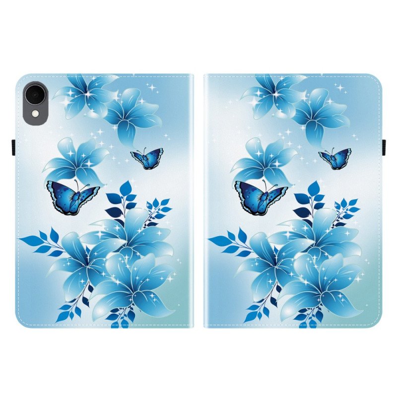 Fodral För Samsung Galaxy Tab S11 Fjärilar Och Blå Blommor