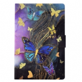 Fodral För Samsung Galaxy Tab S11 Gyllene Och Färgglada Fjärilar
