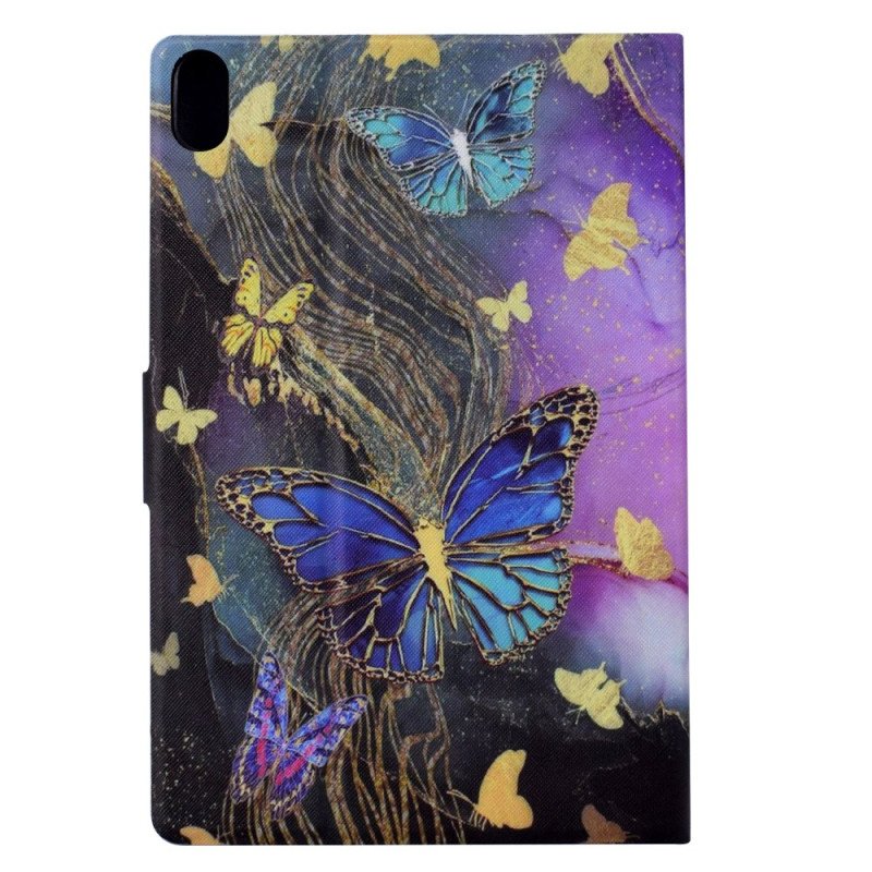Fodral För Samsung Galaxy Tab S11 Gyllene Och Färgglada Fjärilar